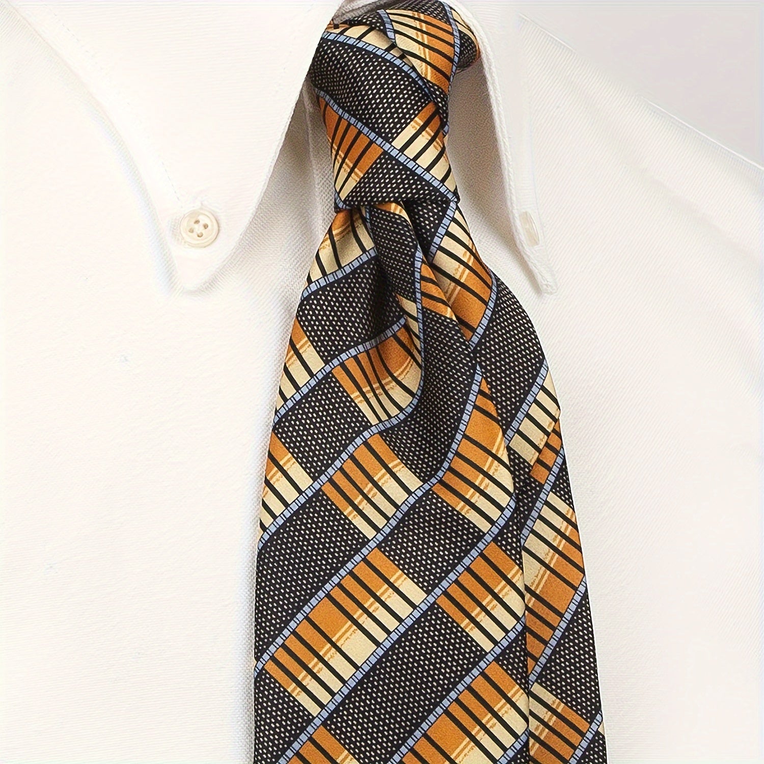 Men's Vintage Print Polyester Necktie with Abstract Geometric and Floral Pattern for Casual Street Style