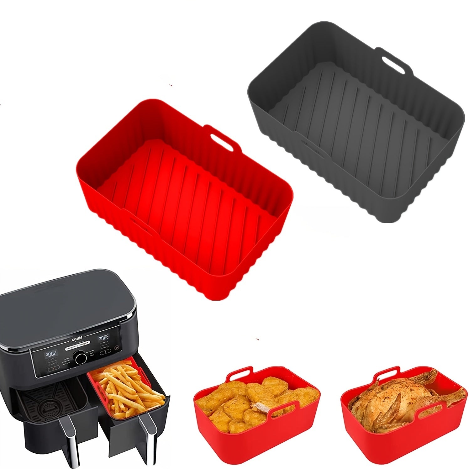 1/2 dona kvadrat havo fritüri silikon qozon oven pishirish panjara uchun, o'lchami 19.48cm x 12.7cm x 6.99cm.