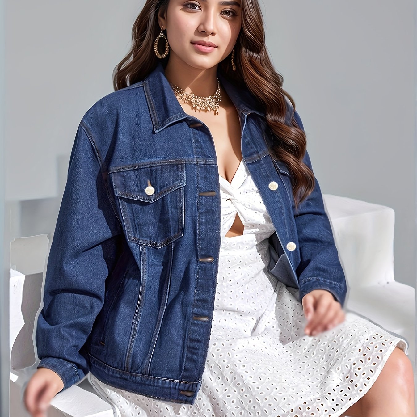 Ayollar uchun keng model denim kurtka, kundalik, yengil, bahor, yoz, kuz, tugma bilan oldi