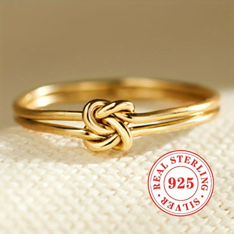 Sterling Silver 925 Square Knot Overlap Ring Unisex Minimalist Jewelry