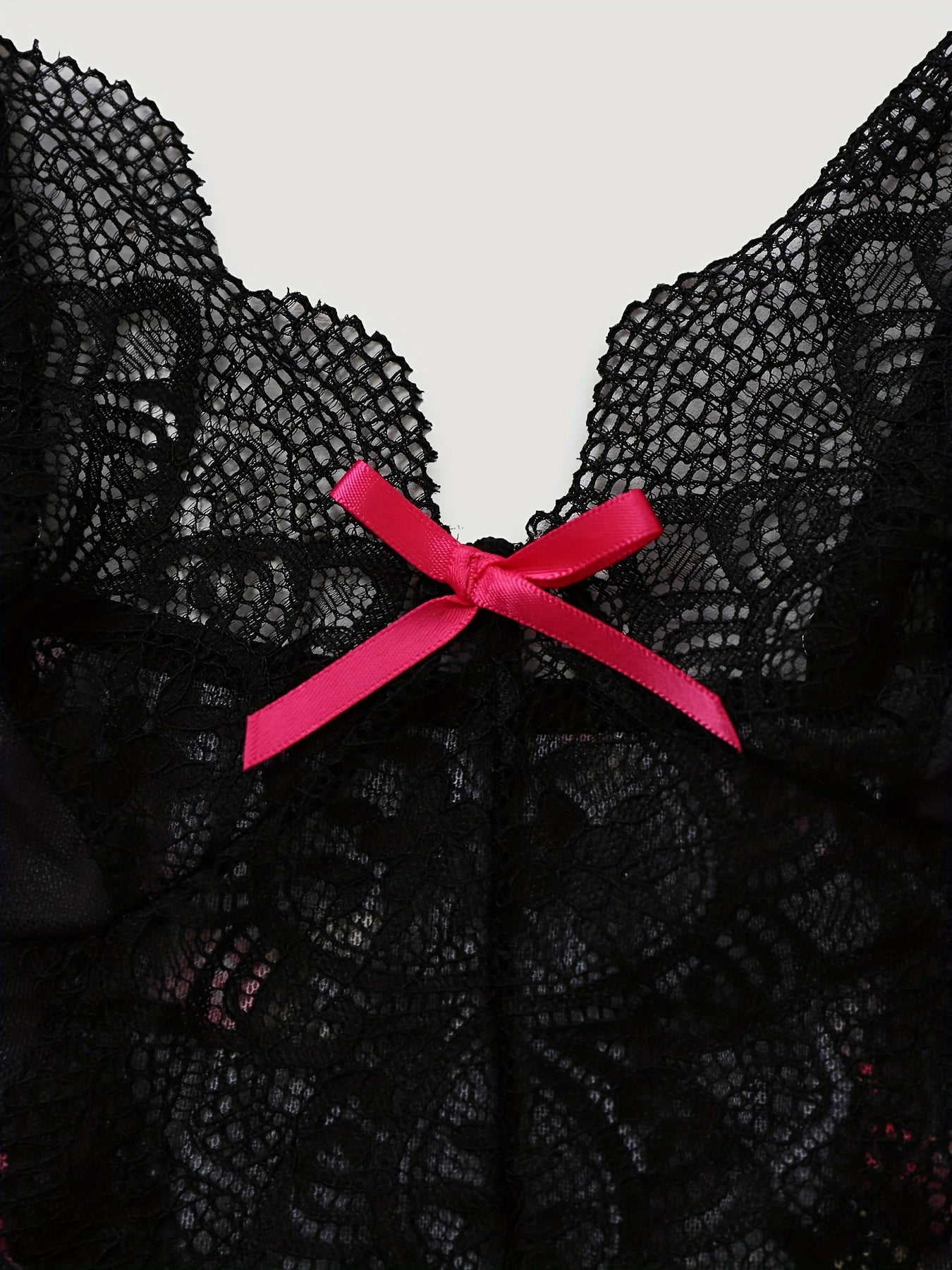 Women's Floral Print Lace Bow Babydoll Lingerie Semi Sheer Slip Dress