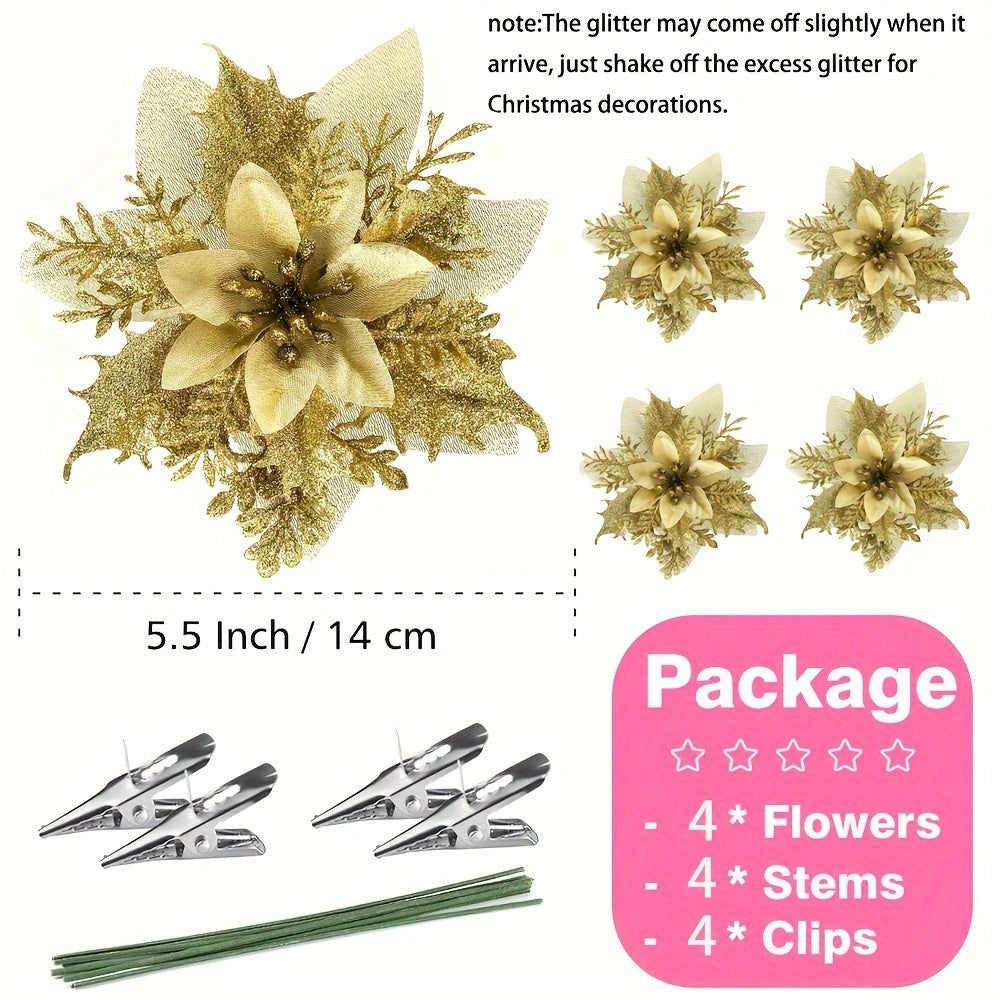 Artificial Flowers Set of 4 Red 5.5 Inch Stems with Clips for Decorations