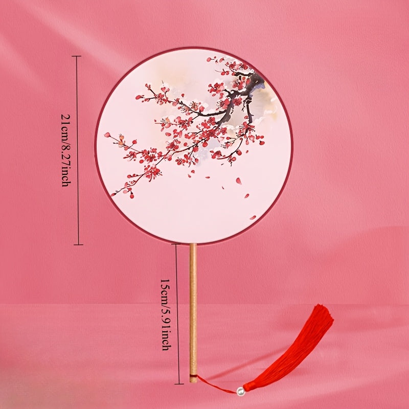 Girls Long Handle Dance Fan Traditional Hanfu Qipao Embroidered Summer Fan