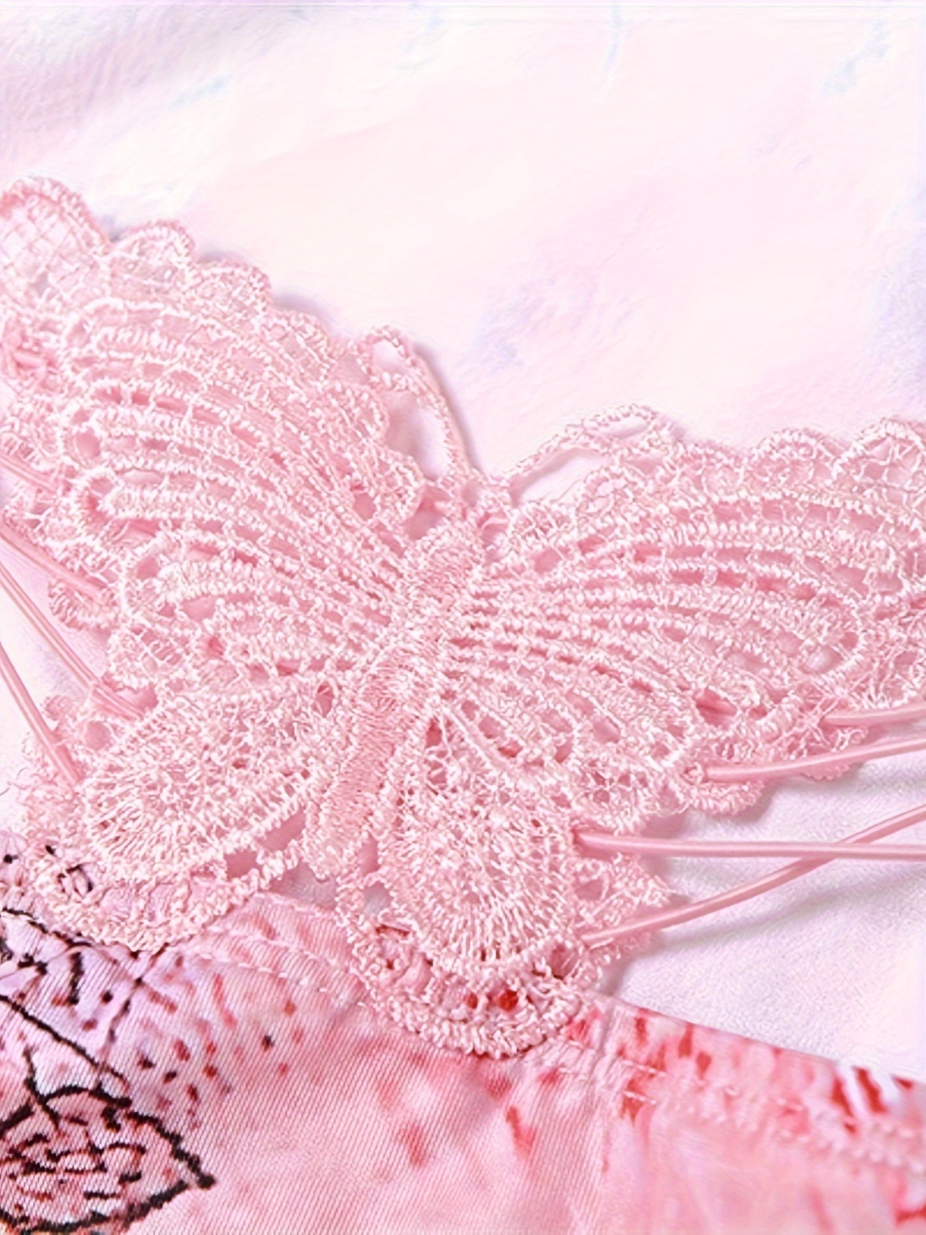 Women's Floral Mesh Slip Dress with Butterfly Pattern Backless Babydoll Lingerie