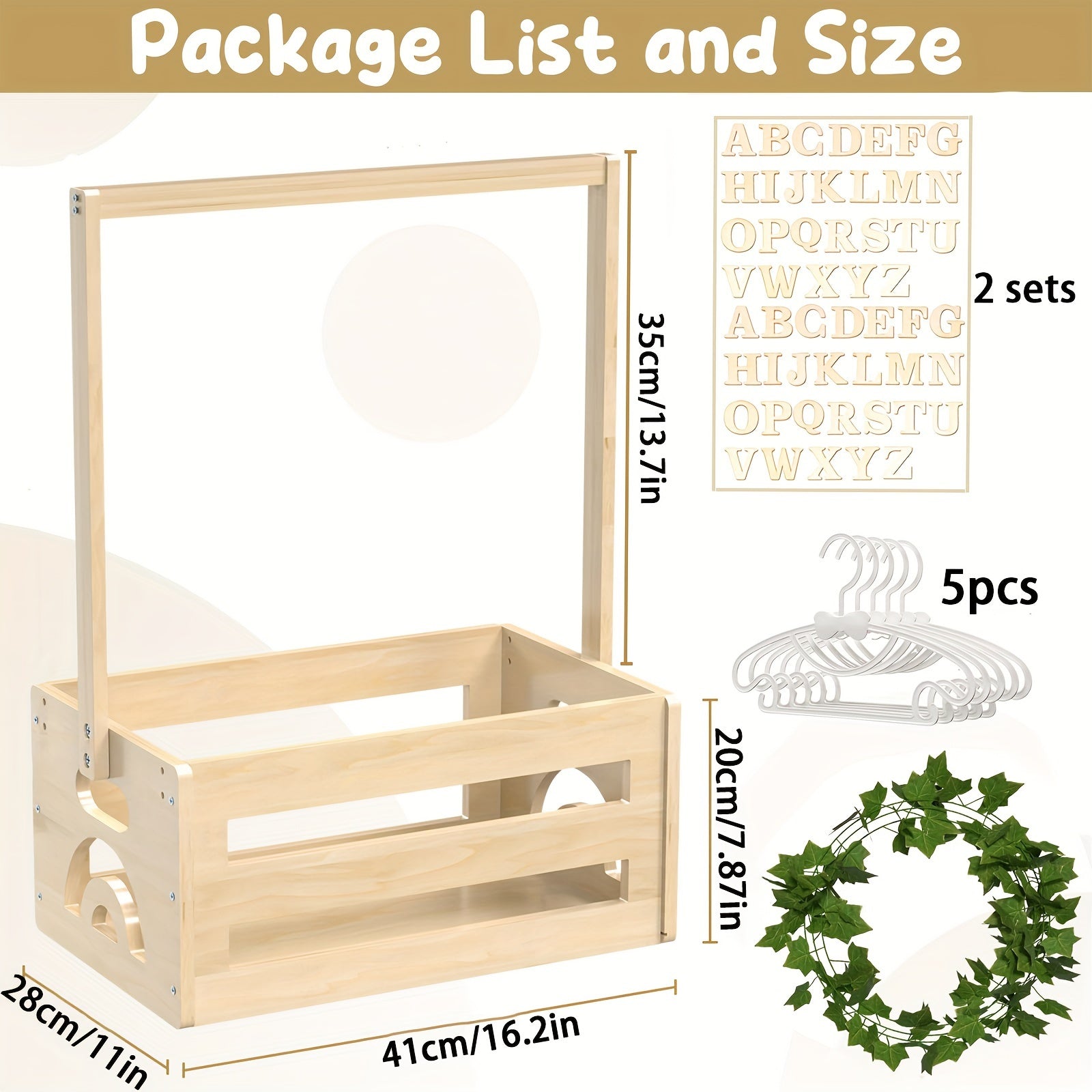 Baby Gift Basket for New Parents with Wood Accents and Vine Details