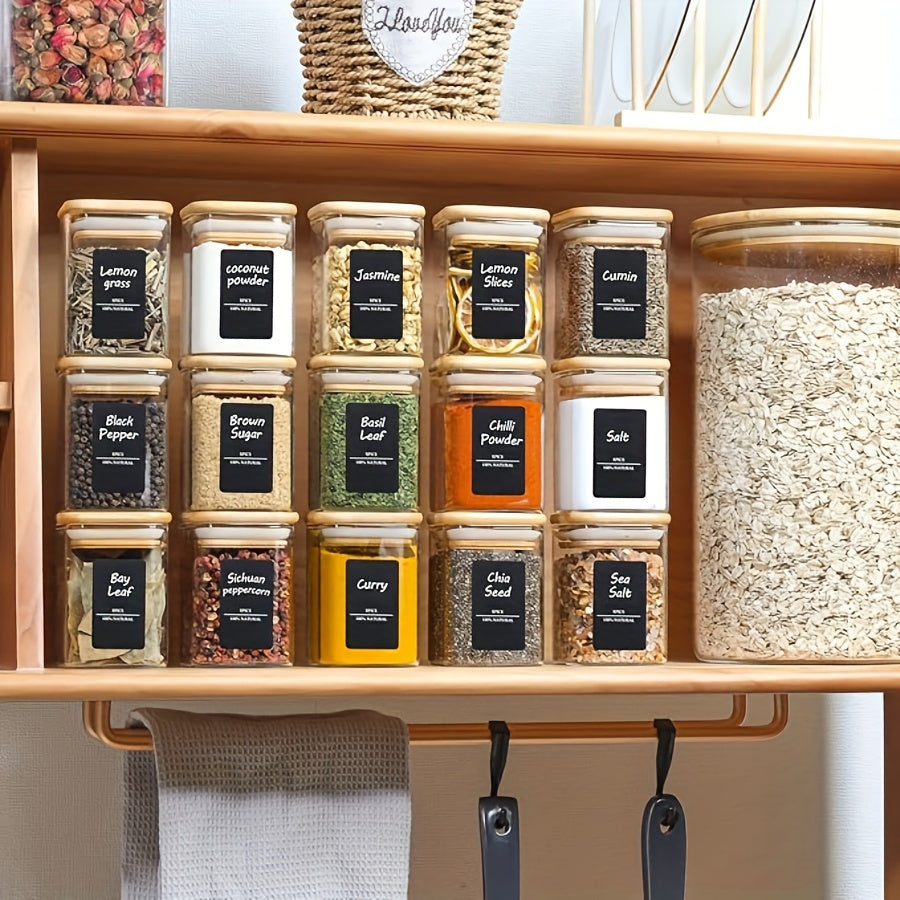 12 Pack Square Glass Spice Jars with Bamboo Lids Airtight Reusable Kitchen Storage