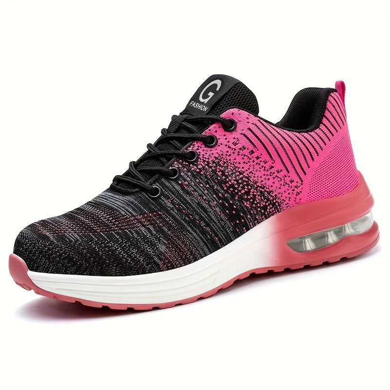 Women's Pink Black Gradient Safety Sneakers Air Cushion Slip-Resistant
