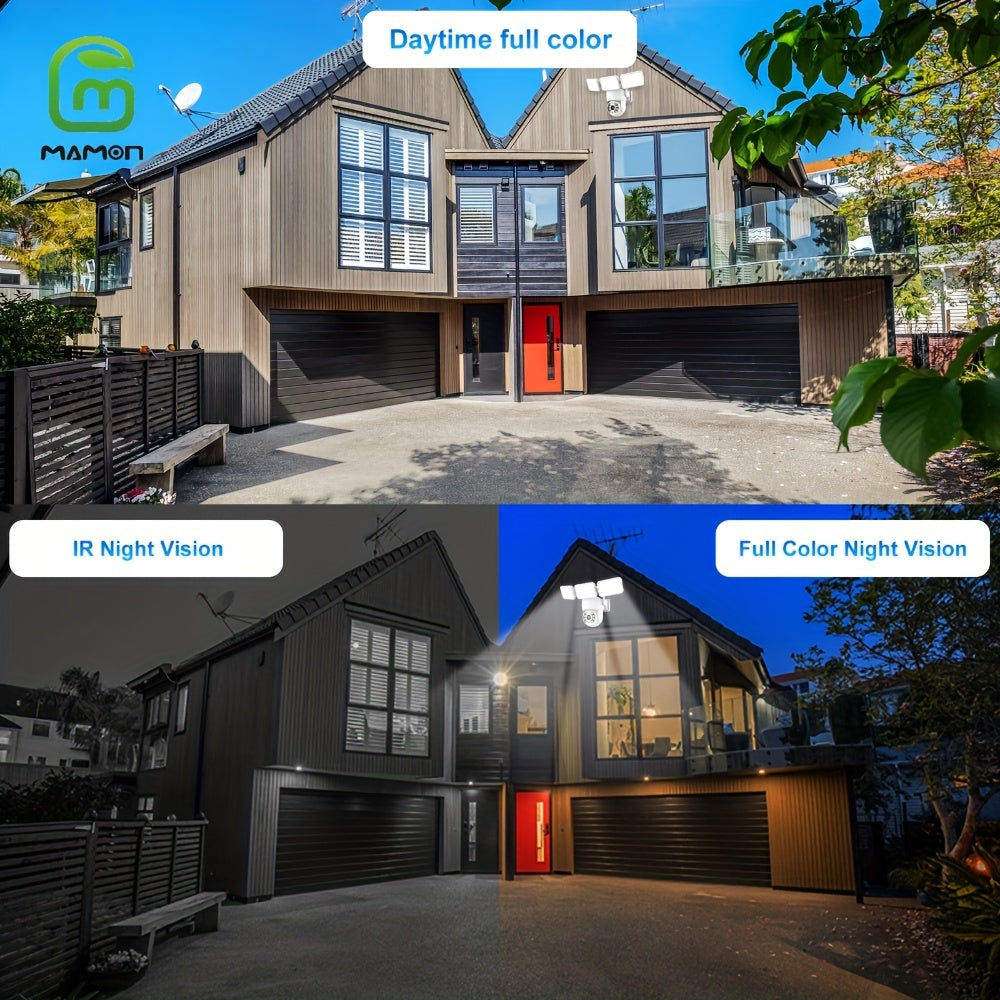 LED Floodlight Security Camera 4MP HD Motion Detection Cloud Local Storage Alexa Compatible