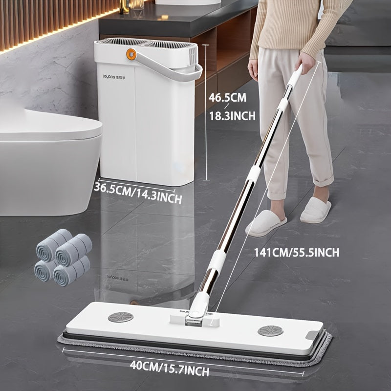 Hand-Free Mop with Long Pole, Large Head, 4 Pads, 360° Rotation