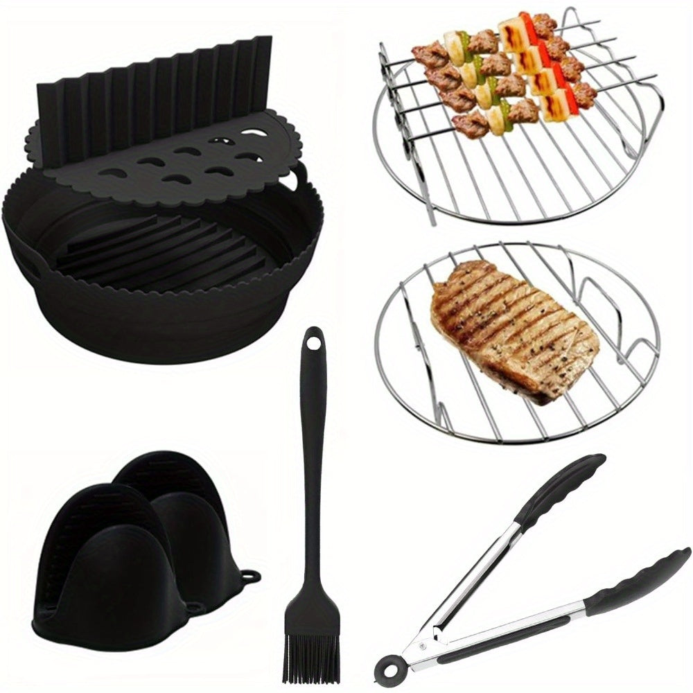 8-chiqishli Havo Fritöz uchun aksessuarlar to'plami, Silikon savat va po'lat rack bilan