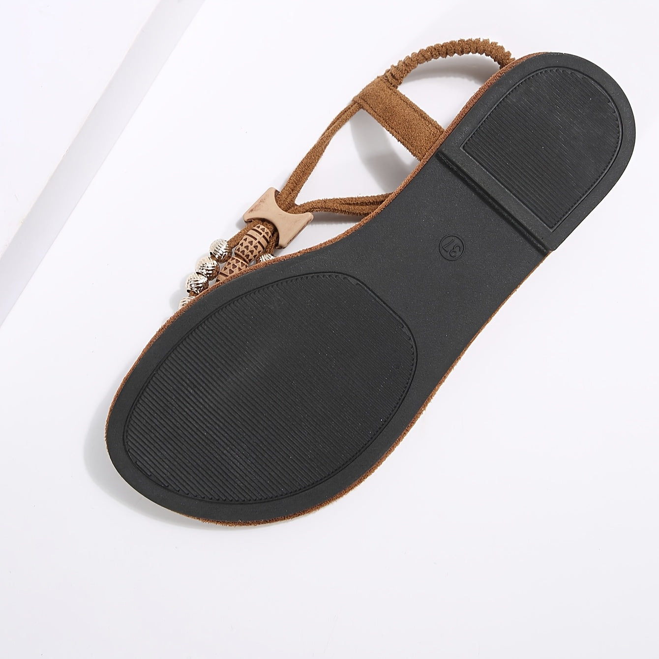 Women Flat Sandals Solid Color Slip-On Split Toe Non-Slip Rubber Sole