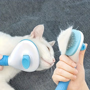 Pet Grooming Brush for Dogs and Cats with One-Click Hair Removal Blue and White