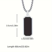 Men's Stainless Steel Necklace with Black Enamel Geometric Pendant
