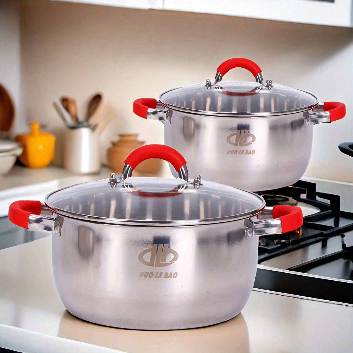 Stainless Steel Saucepan Set Non-Stick Cookware for Soup Stews with Silicone Handles