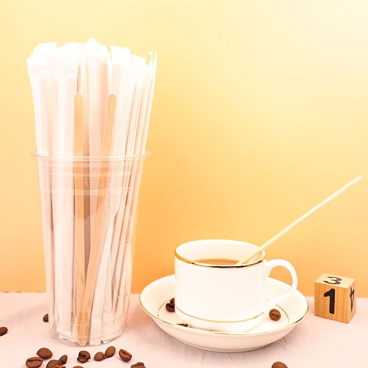 Pack of 100 Wooden Coffee Stirrers with Long Handles for Hot Beverages