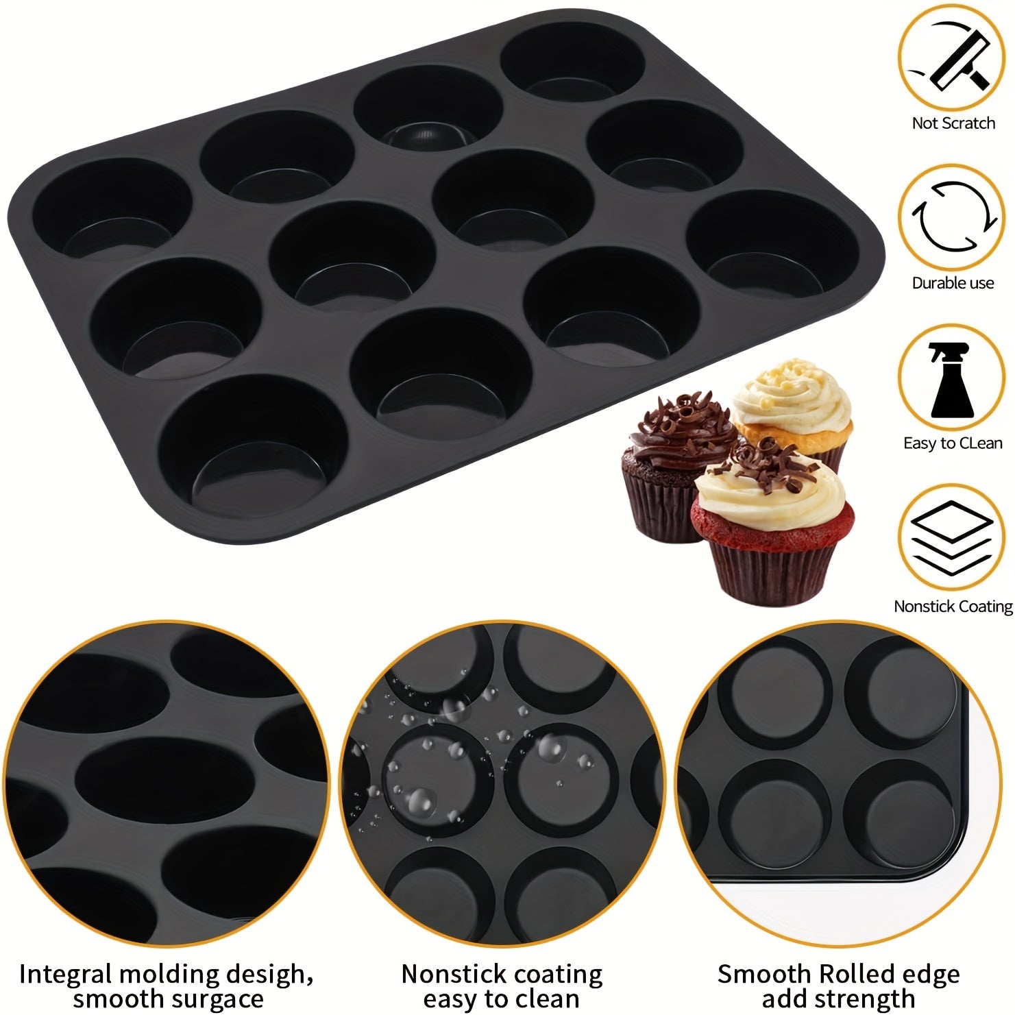 Silicone Cupcake Pan 12-Cup Nonstick BPA-Free Baking Mold Kitchen Accessory