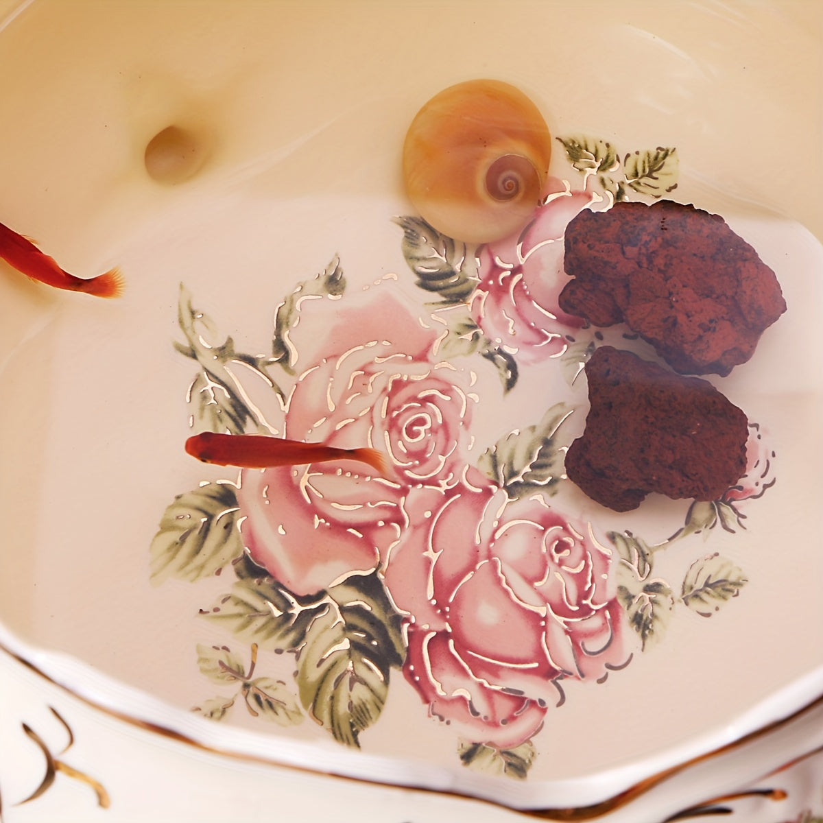 Слоновая кость белая керамическая ведро с розовым дизайном 2800 мл с золотой каймой для домашнего и офисного декора