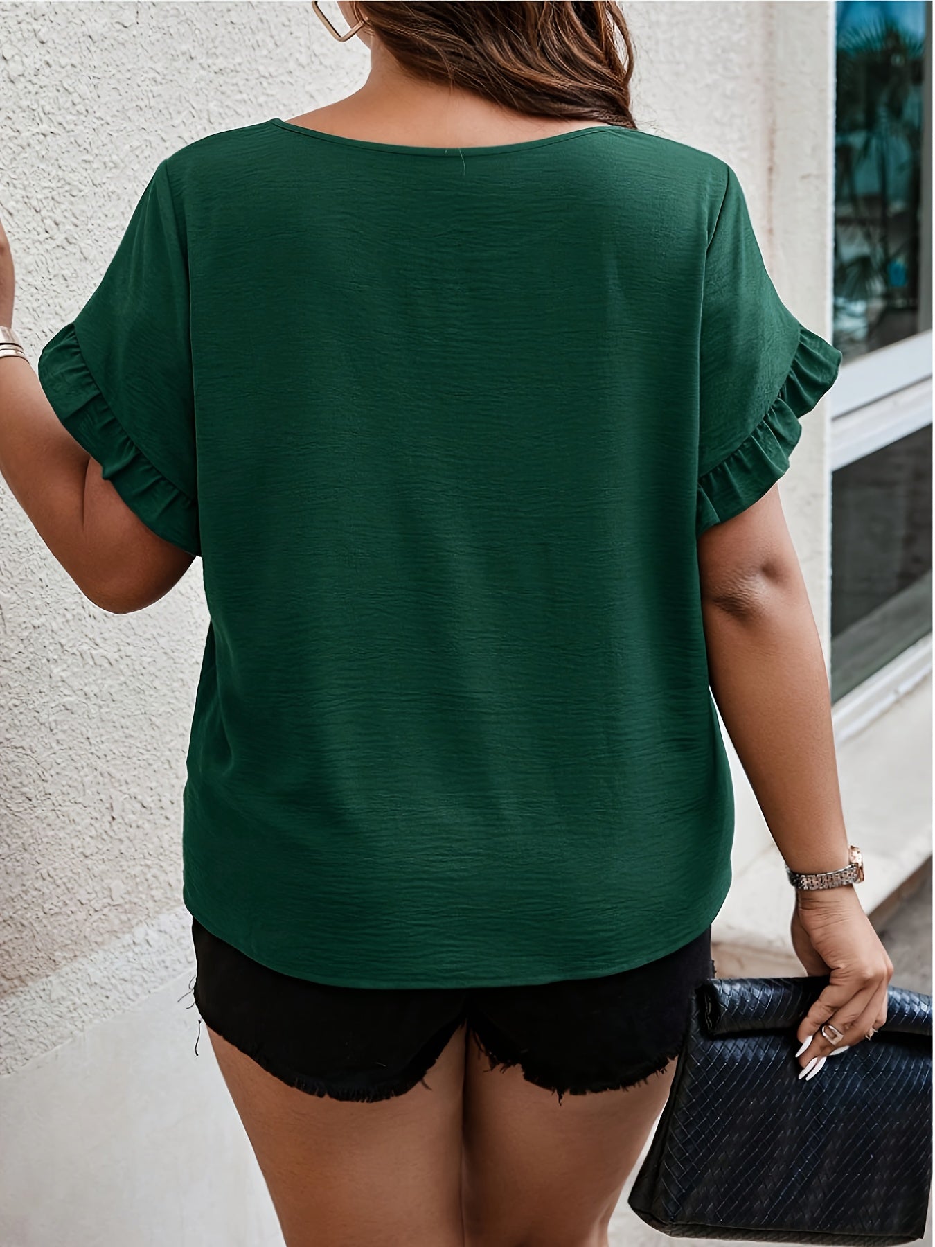 Plus Size Women's Ruffled Sleeve Blouse Light Breathable Spring Summer Casual Formal