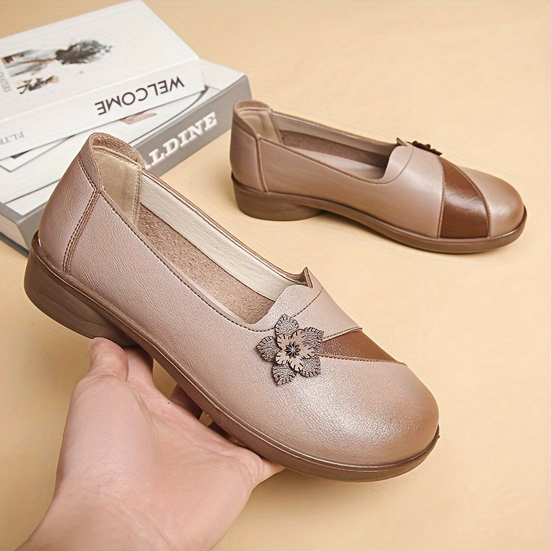 Zapatos planos casuales de mujer con lazo de imitación de cuero