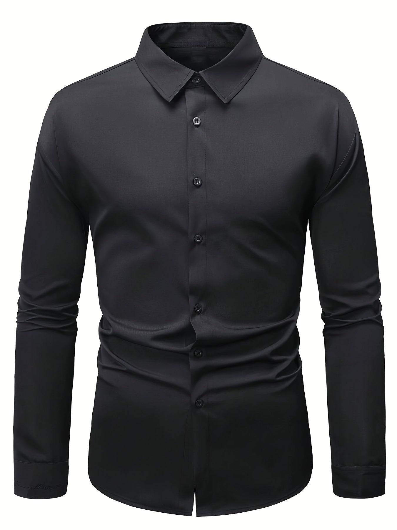Adult All-Season Solid Polyester Tuxedo Shirt with Lapel Collar and Button Details
