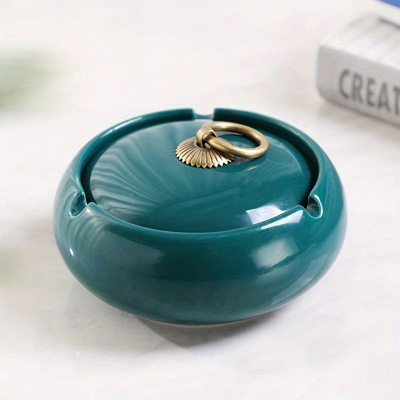 Ceramic Ashtray With Lid Indoor Outdoor Office Living Room Tabletop Smoking Accessory