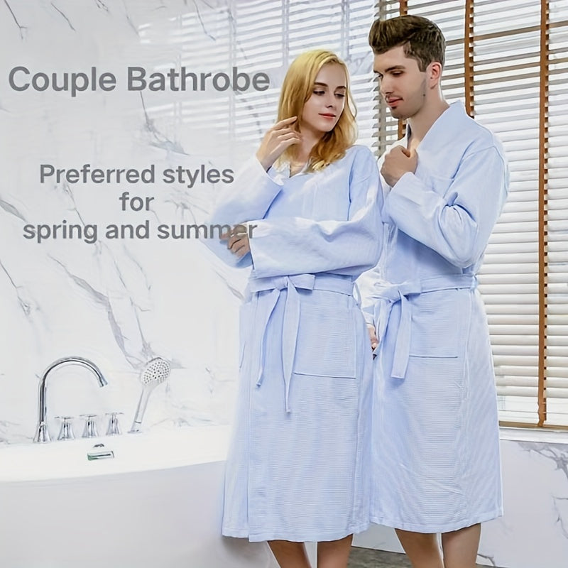 Unisex Waffle Knit Cotton Bathrobe with Space Theme and Plaid Pattern Durable Soft Absorbent One Size