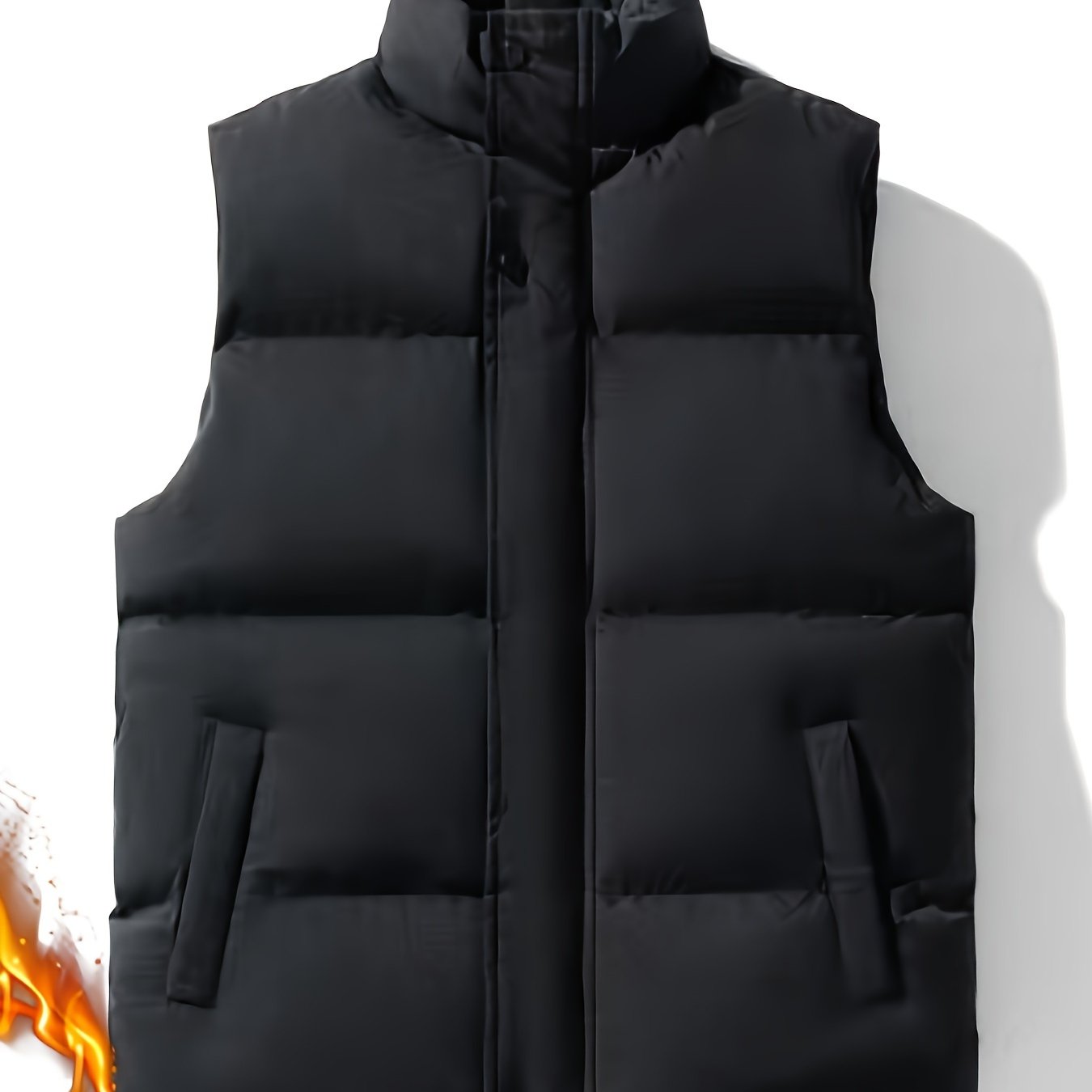 Men's Polyester Vest with Stand Collar Full Zip Solid Color Casual Autumn Winter