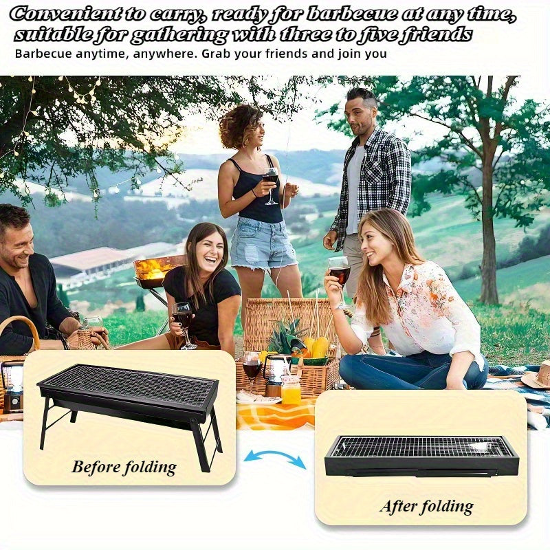 Folding Charcoal BBQ Pit with Pull-Out Design for Camping and Gatherings