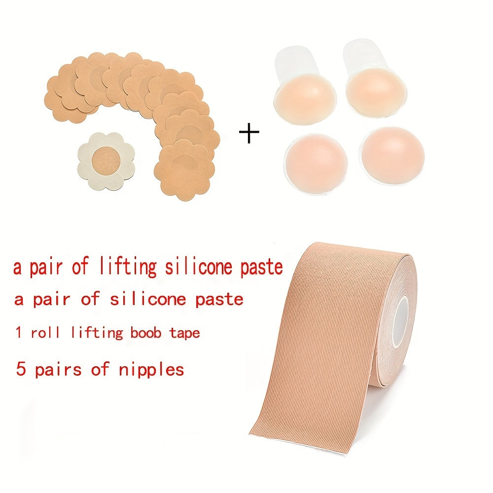 Invisible Lingerie Set with Nipple Pasties and Body Tape for Breast Support