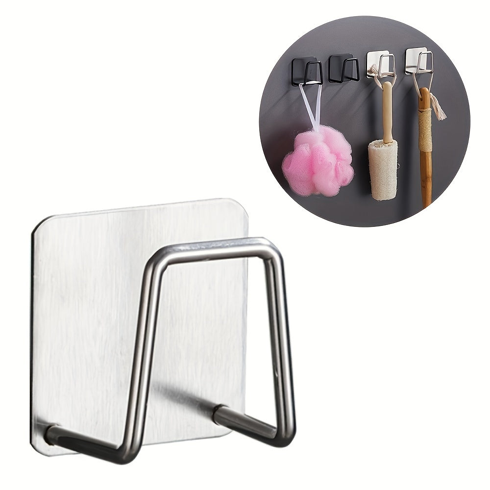 Stainless Steel Sink Sponge Holder Rack Wall Mount with Hooks and L-Shaped Design