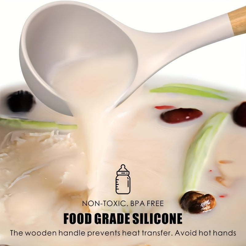 28-Piece Silicone Kitchen Utensil Set with Wooden Handles Non-Stick Washable