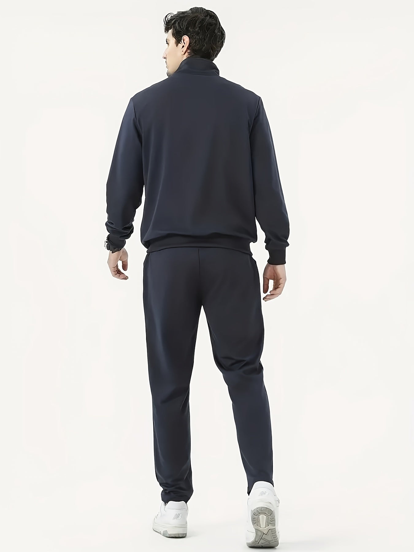 Men's Casual Long Sleeve Polyester Suit with Zipper and Lapel Collar