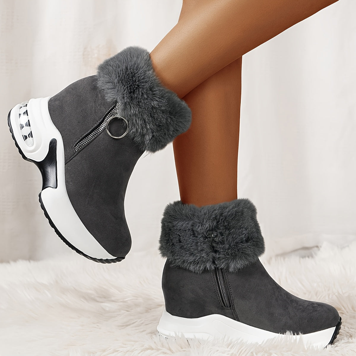 Women's Winter Ankle Boots Fleece Lined Platform Slip-On Cushioned Sole