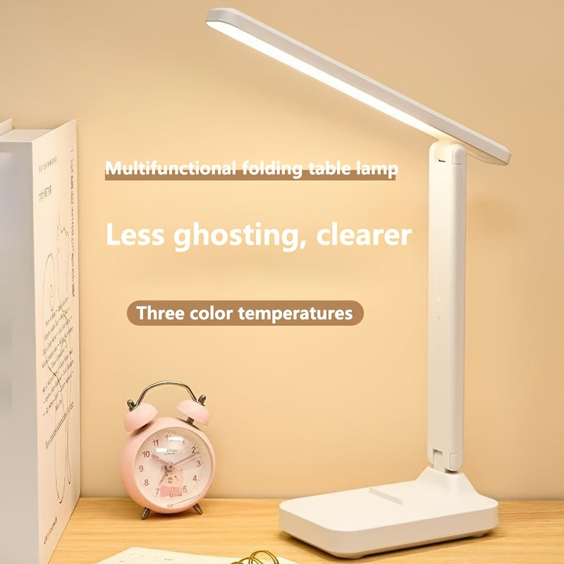 High-Brightness LED Desk Lamp with Touch Control, Adjustable Arm, Foldable, USB Rechargeable, 3-Color Temperatures