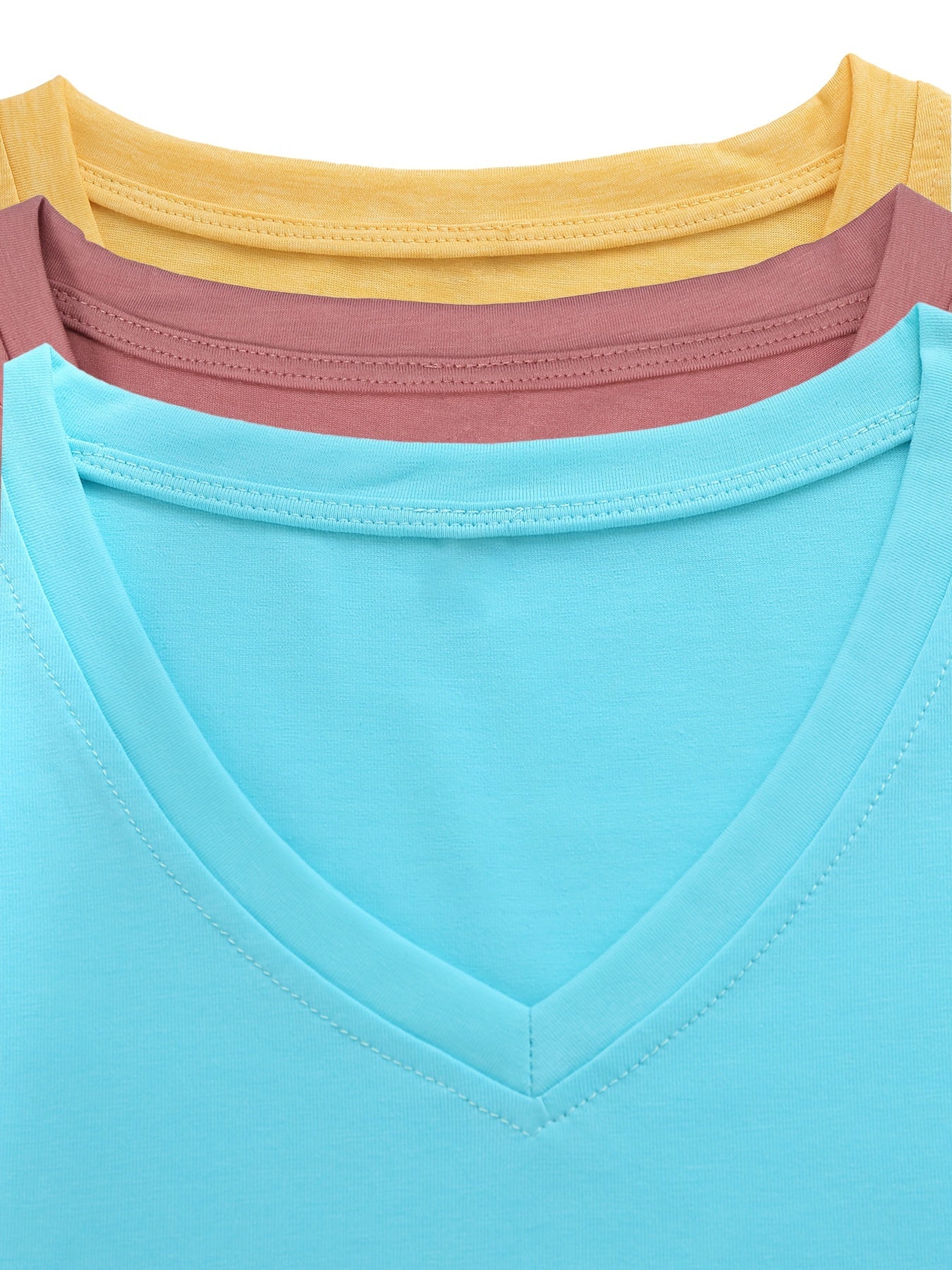 Short Sleeve V-Neck T-Shirt Set for Women Solid Color Rayon Casual Regular Fit