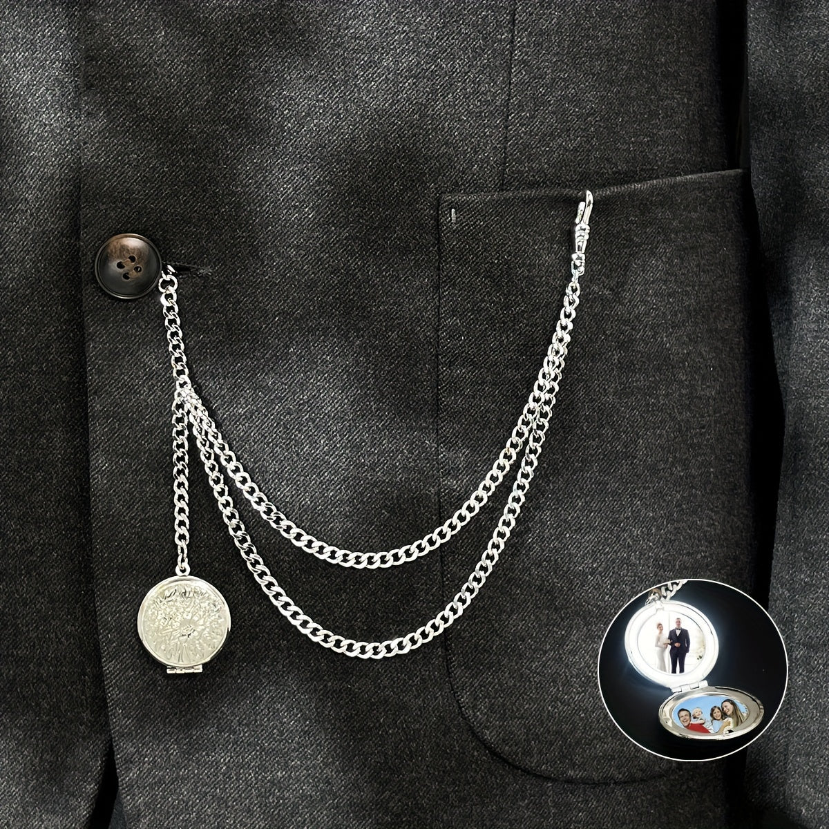 Cadena de chaleco para hombre con reloj de bolsillo de oro y colgante de flor de rosa