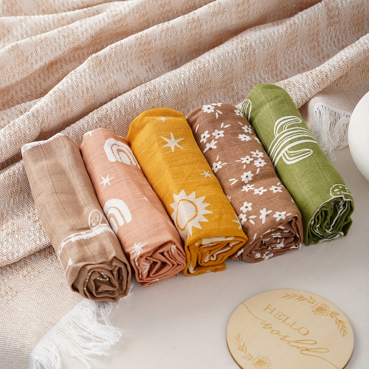 Set of 5 Muslin Bamboo Cotton Baby Bibs Soft Absorbent Feeding Burp Cloths for Newborns