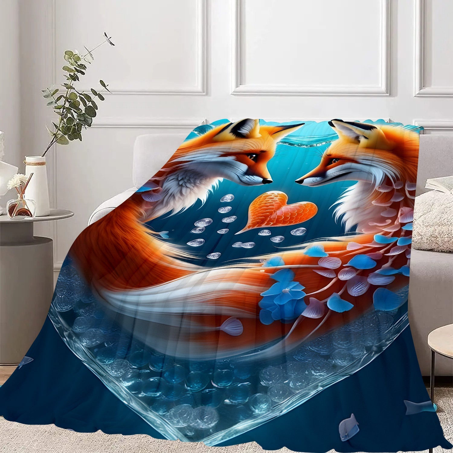 Fox Print Soft Throw Blanket for All Seasons Cozy Polyester Flannel Machine Washable