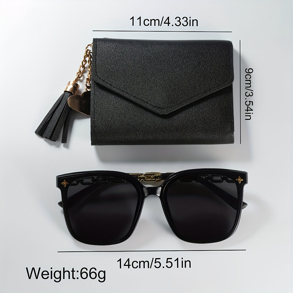 Women's Leather Watch Set with Wallet and Glasses, Quartz Dress Watch