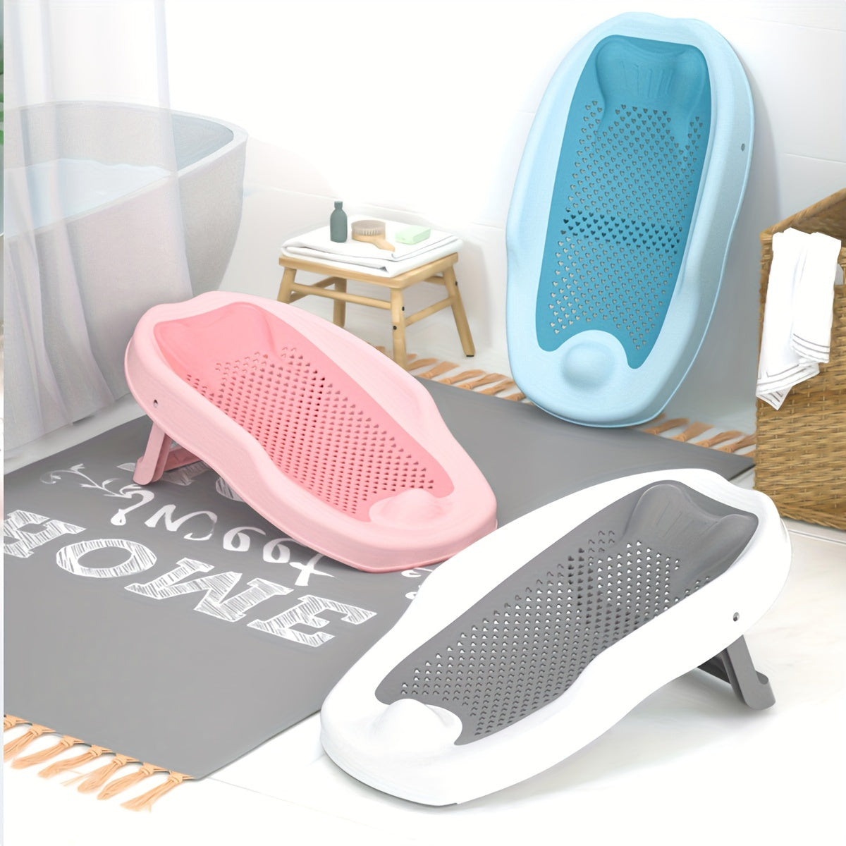 Kids Baby Bath Seat Foldable Fish-Shaped Non-Slip PP Support for Safe Bathing