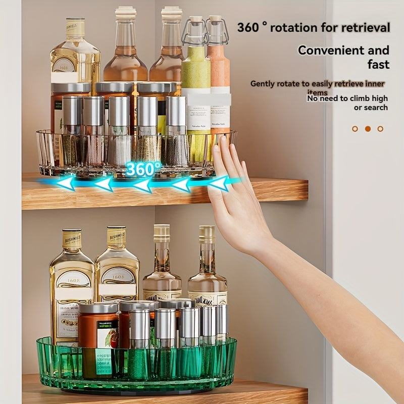 Light Luxury Rotating Storage Rack with Transparent Spice and Desktop Organizer