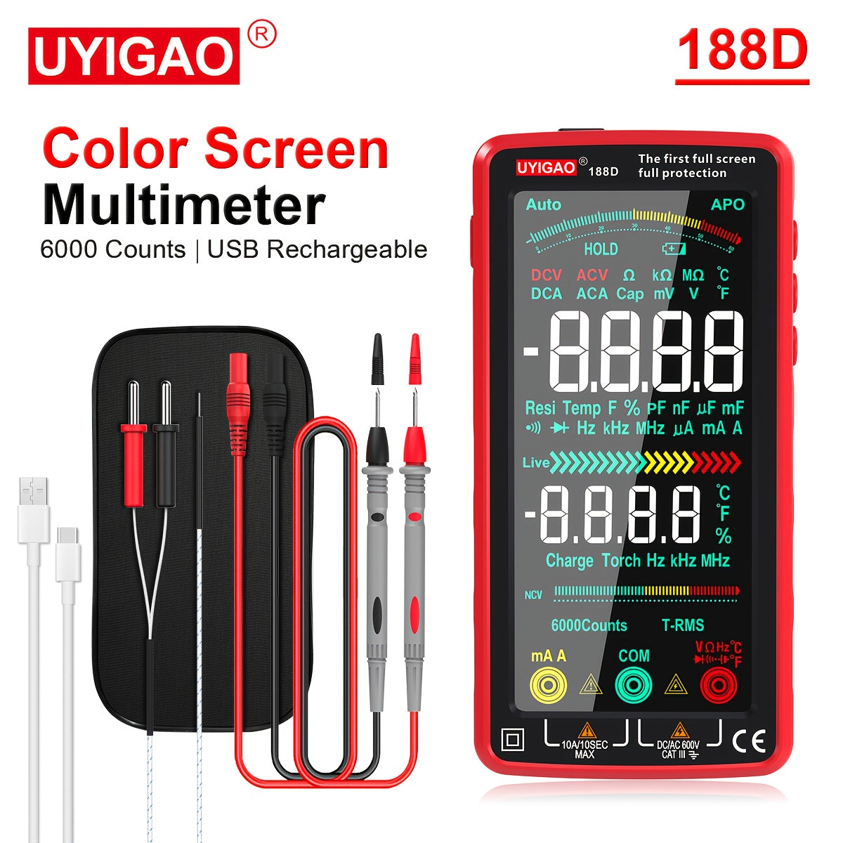 Digital Multimeter TRMS 6000 Counts Auto-Ranging AC/DC Voltage Current Resistance