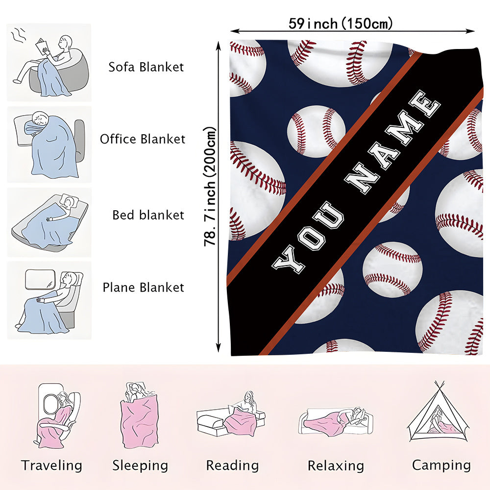 Personalized Sports Theme Cozy Polyester Flannel Blanket with Custom Name for All Seasons