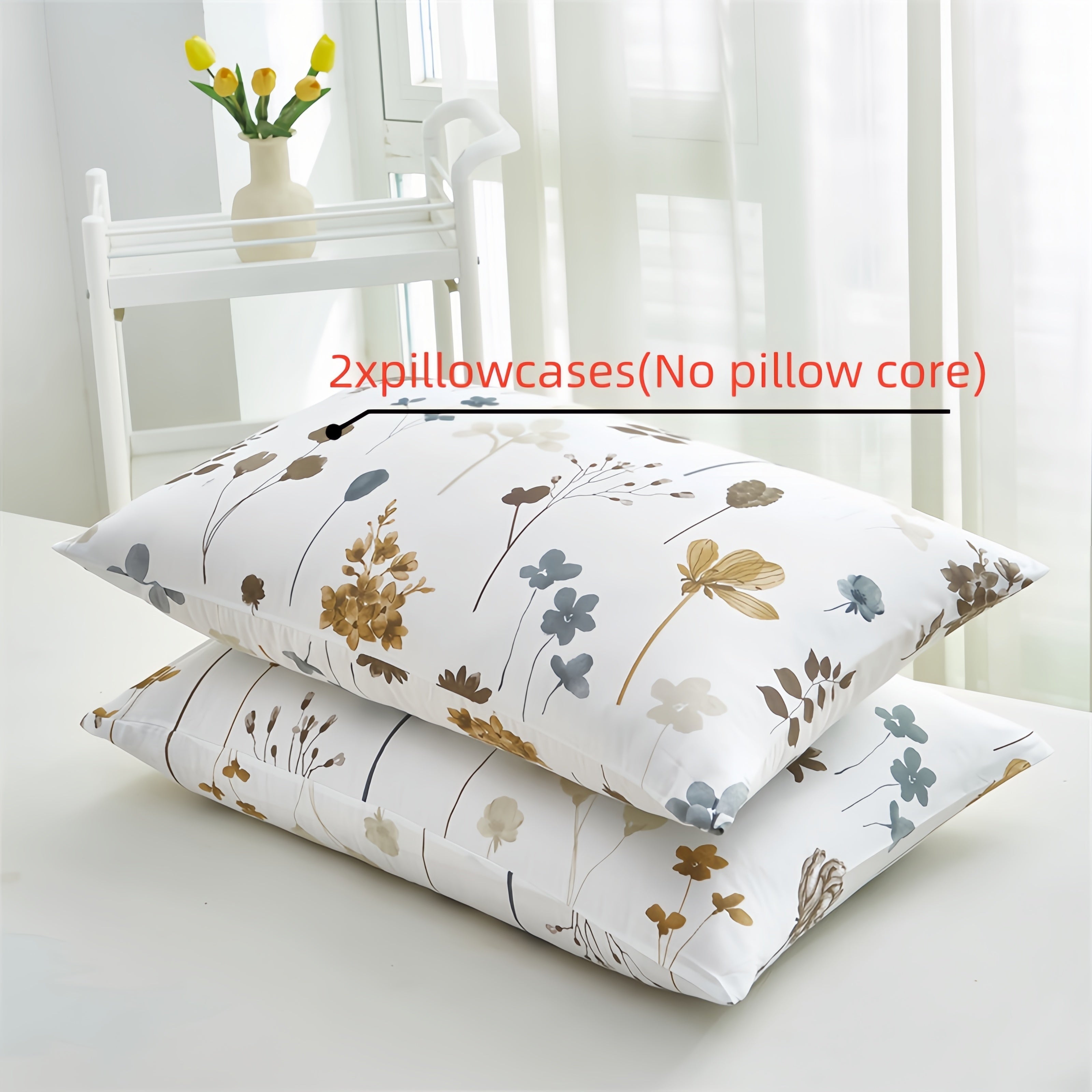 Funda de almohada de jacquard floral de poliéster de 2 unidades, impresión en pantalla plana, ropa de cama suave y de felpa