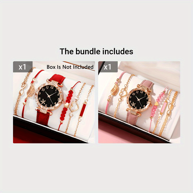 Six Pieces Women's Quartz Watches with PU Leather Straps and Zinc Alloy Dial and Bracelet