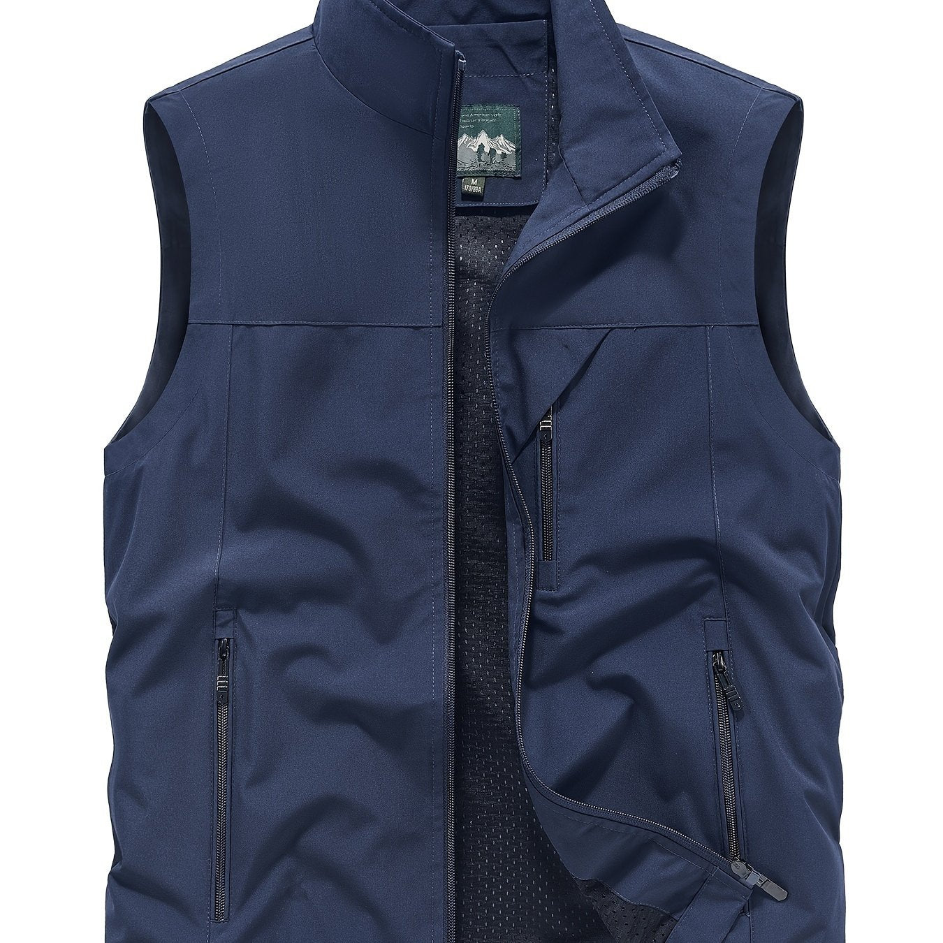 Men's Polyester Sleeveless Jacket with Zipper Pockets Stand Collar for Outdoor Activities