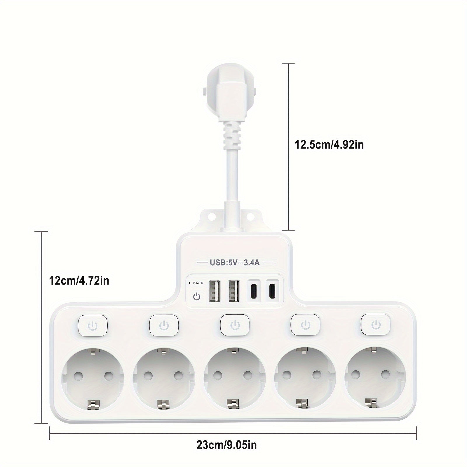 USB Power Strip with Multiple Sockets and USB-C Ports for Office Home Travel