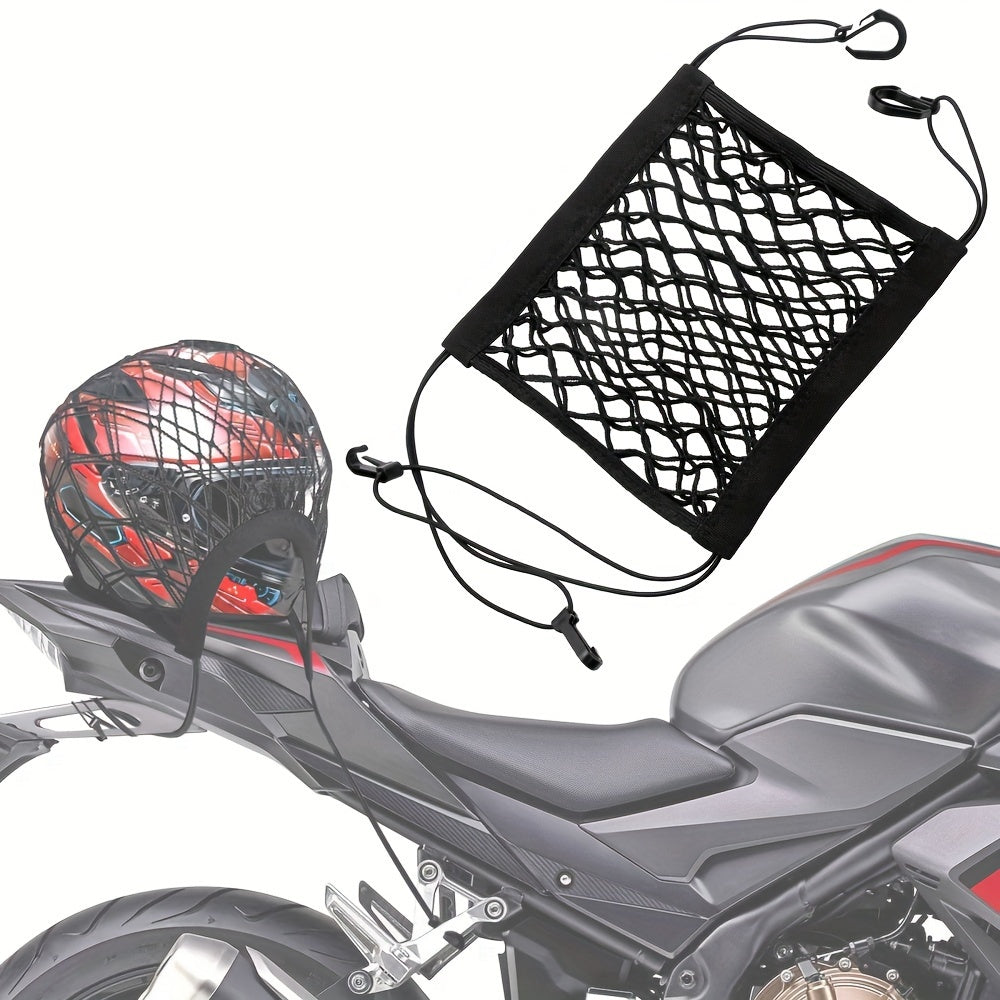 Motorcycle Helmet Cargo Net Organizer with Double Layer and Hooks
