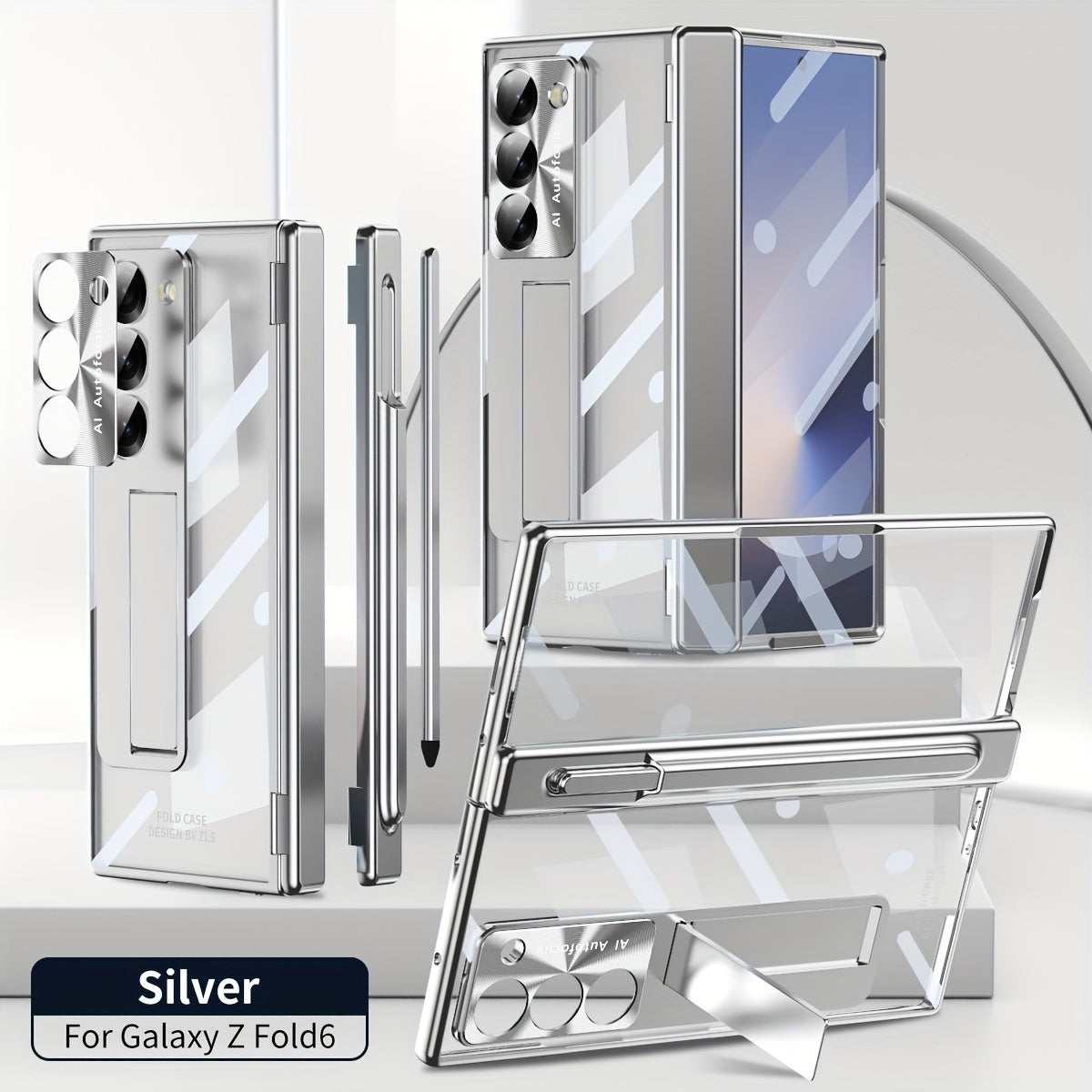 Women’s Electroplated Magnetic Shell for Samsung Zfold6 Phone Case with Double Hinge and Stand