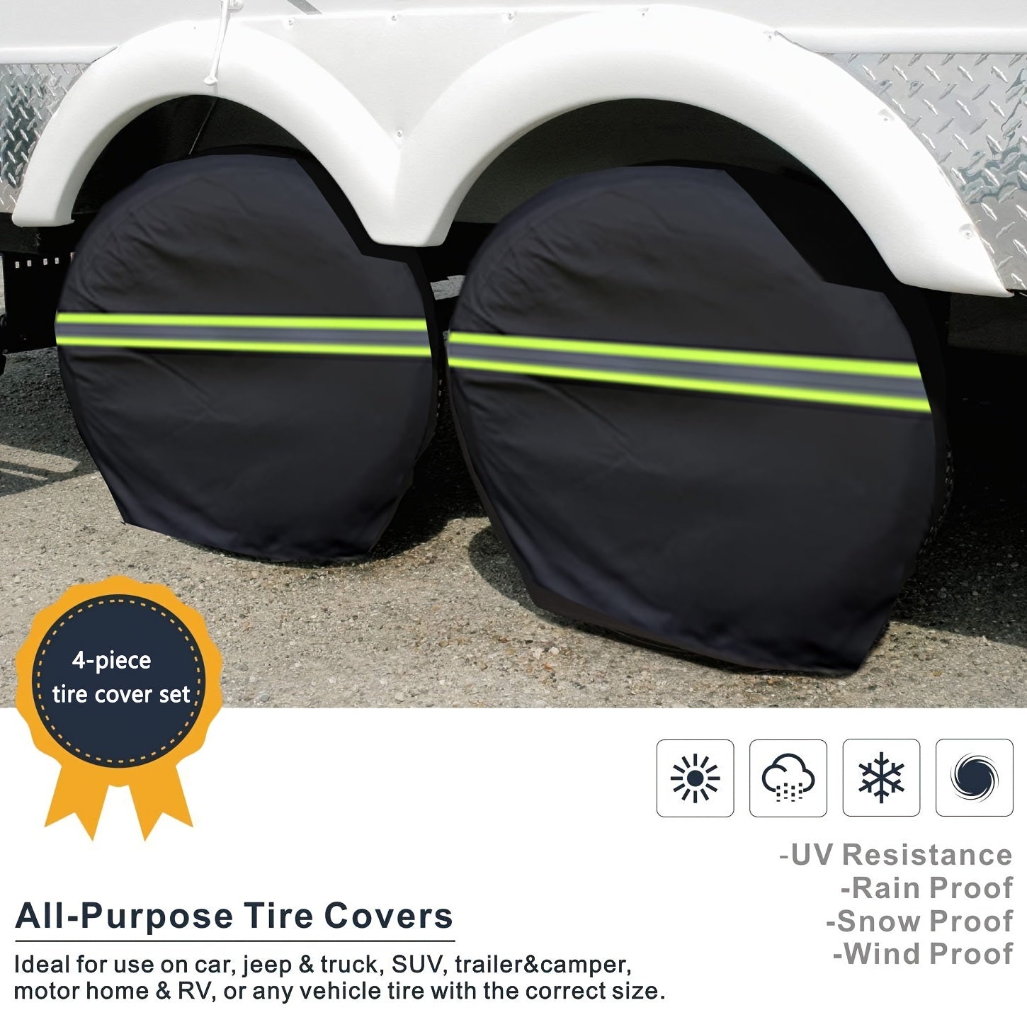 4PCS Car Tire Covers Reflective Strips High Visibility Tire Protection